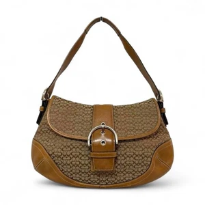 COACH 6818 Soho Hobo Flap Bag Brown Signature Canvas Leather Y2K Vintage - Picture 1 of 12