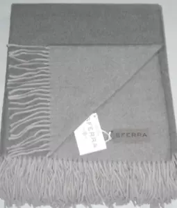 Sferra Tartini Merino Wool Throw Steel Grey Fringed Soft Twill Weave 50x70" New - Picture 1 of 5