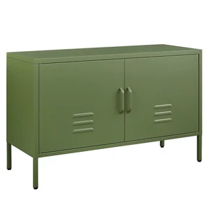 2 Door Metal Storage Cabinet 2-Tier Storage Organiser Industrial TV Stand - Picture 1 of 49