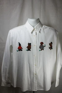 Orvis Womens White Long Sleeve Button Front Shirt With Embroidered Bears Large - Picture 1 of 8