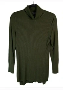 Michel Studio Forest Green Rib Knit Turtle Neck Sweater Long Sleeve Women's 2X - Foto 1 di 11