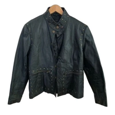 100% Leather Biker jacket with rivets Women's Size Large Y2K Vintage Black - Image 1 of 4