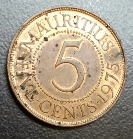 1975 MAURITIUS 5 CENTS COIN KM 34 XF+ Cover