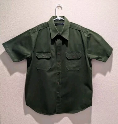 VTG Club Monaco Military Shirt Mens Green Heavyweight Cotton SS Button Up XL  - Image 1 of 4