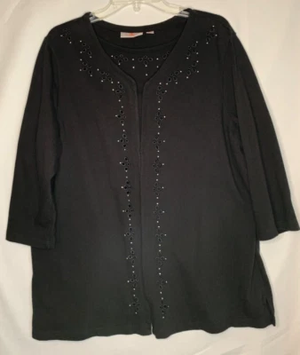 Quacker Factory Cardigan Tank Womens 1X Black Rhinestone Embroidered Academia - Image 1 of 4