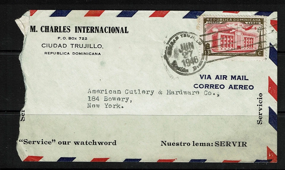 República Dominicana - 1946 Cubierta de correo aéreo a EE. UU. - 091017 Foto 1 de 1
