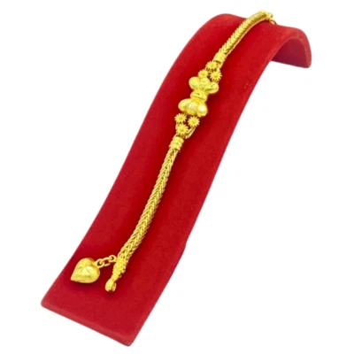 Thai Baht Gold Plated Bracelet Bangle Flower Bow 23K 24K Heart Pendant Jewelry - Image 1 of 4