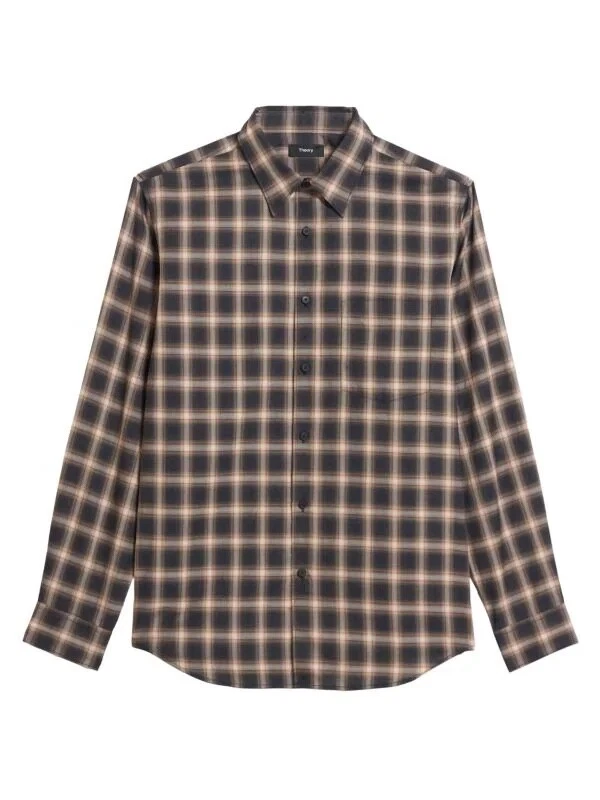 Theory Men Black Check Noll Flannel Button Down Shirt Size M /036