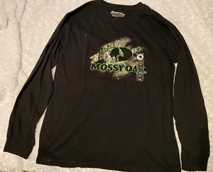 Medium Clothing Men's Mossy Oak Long Sleeve Crew Neck T-Shirt Black & Camo - Picture 1 of 2