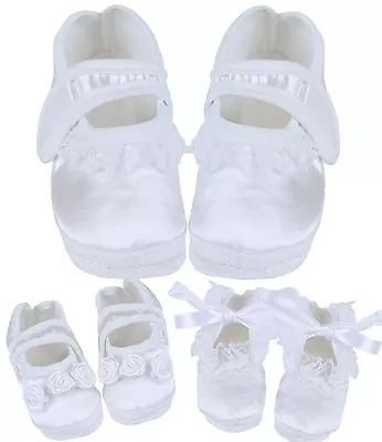 BabyPrem Baby Girls White Christening Booties Shoes Parties Weddings 0 - 3 M • 4.99£