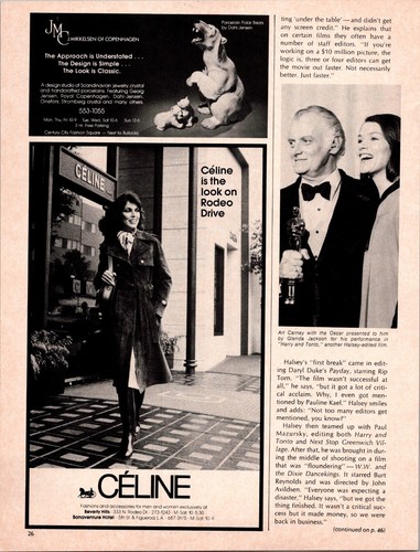 1977 • Pubblicità stampa moda abbigliamento CELINE • VintageB Beverly Hills anni 70 ADV 58