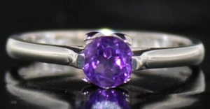  Genuine African Purple Amethyst Solitaire Ring Size:7.25 Sterling Silver - Picture 1 of 1