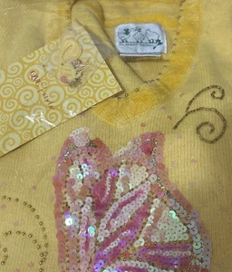 QUACKER FACTORY Womens Yellow Sweater w/ Sequin & Bead Embellishments Sz L NWT - Picture 1 of 6