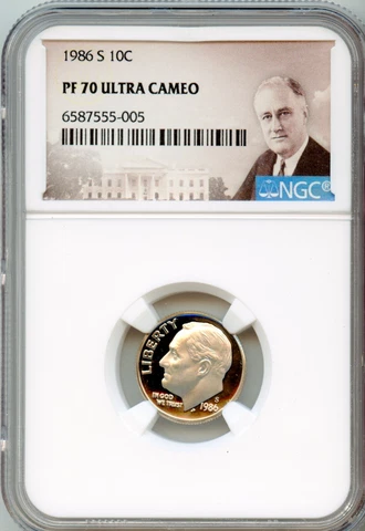 NGC - Roosevelt Dime - 10c - 1986 S - PF-70-UC - Ultra Cameo Cover