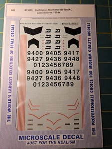 MICROSCALE DECALS HO SCALE,  87-803, BURLINGTON NORTHERN SD-70MAC, 1994+ - Picture 1 of 2