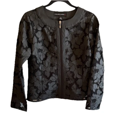colleen lopez faux leather jacket Floral Mesh Front Zipper Size S Black - Image 1 of 4