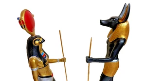 2 statue egizie - Dio Amon Ra Horus e Dio Anubis Stone, 13" 3KG antiche - Imagen 1 de 22