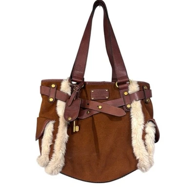 Fossil Adrina Vintage Brown Suede Faux Fur Trim Shoulder Bag Purse NWOT - Image 1 of 4