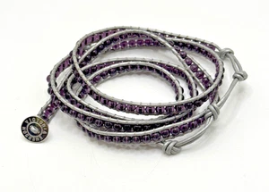 VICTORIA EMERSON Purple Amethyst Beads in Gray Leather Wrap Bracelet 33" to 36" - Picture 1 of 7