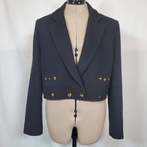 Blazer donna Zara grande nero testurizzato tweed cotone bottoni dettagli oro - Foto 1 di 13