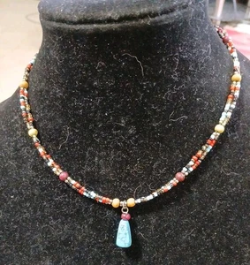 Collar Gargantilla Boho Colorido Cuentas Semilla Colgante Piedra Azul 14"-17.5" - Imagen 1 de 6