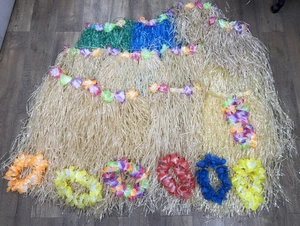 Hula Rock Paket Kostüm X10 Erwachsene X2 Kinder & 6 Blumen Stirnbänder - Bild 1 von 7