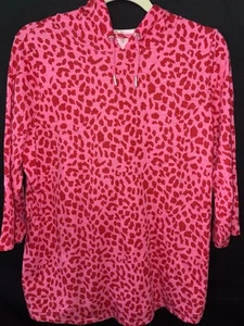 Belle by Kim Gravel Slub Knit 3/4-Sleeve Hoodie Leopard Animal LARGE Hot Pink - Picture 1 of 5