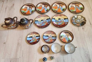 Vtg. 7-pc Retro Japanese Porcelain Ceramic Satsuma Moriage Dragon Ware Tea Set - Picture 1 of 6