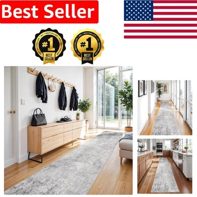 Elegante alfombra de corredor lavable 3x14 - Alfombra de interior gris de pelo bajo resistente a las manchas Foto 1 de 4