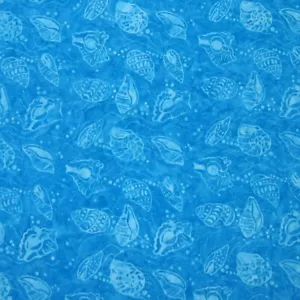 Bali Batik Fabric - Fabrics That Care Aqua Blue Seashell Nautical - Cotton 21" - Picture 1 of 1