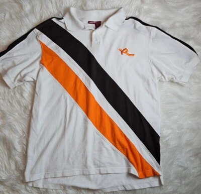 Camisa Polo Rocawear Para Hombres LG Rayas Manga Corta Naranja Marrón Manchado Foto 1 de 4