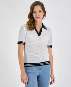 Nautica Women's Johnny Collar Polo Sweater Bright White, sz S - Picture 1 of 3