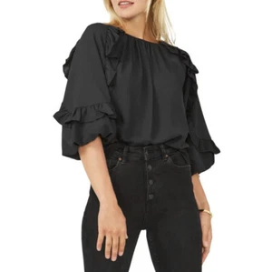 New Vince Camuto Womans Sz SX Ruffled Gathered Top Blouse Shirt Short Sleeve NWT - Picture 1 of 8