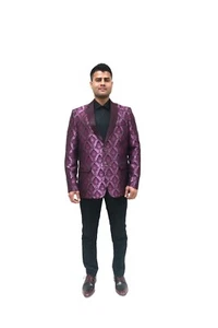 Aaban Creation Custom-Made Art Silk Jacquard Tuxedo Blazer – Personalized Design - Picture 1 of 5