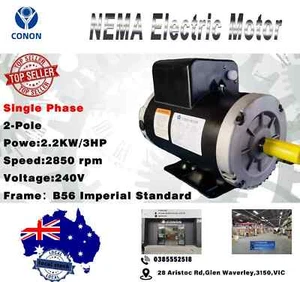 Single Phase NEMA Electric Motor 240V 2.2KW 3HP 2850rpm FRAME 56 1Ph CSCR 3/4" - Picture 1 of 5