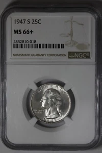 1947-S  .25  NGC  MS66+   Washington Quarter, Silver 25 Cents - Picture 1 of 2