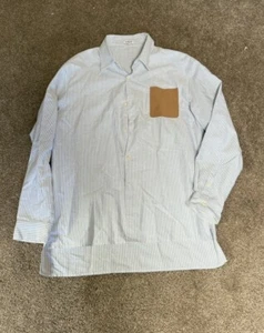 Loewe Blue Striped Cotton Button Down Shirt sz 40 (Large) - Brown Suede Pocket - Bild 1 von 12