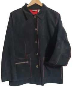 Chico's Snap Front Black and Red Faux Suede Pockets Jacket Size 2 - Picture 1 of 4