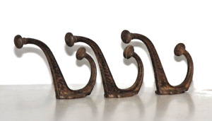 1900s Antique Hand Crafted Set of 3 Cast Iron Hook Hangers Wall Hanging 6054