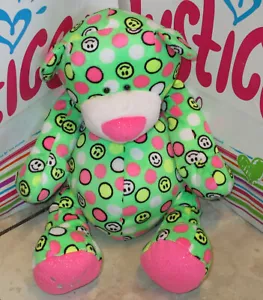 NWT Justice For Girls GANZ Exclusive Neon Smile Emoji Plush Bear - Picture 1 of 3