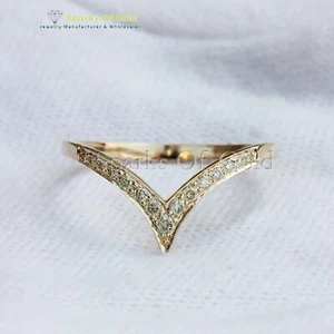 Anillo Chevron de diamantes pavé naturales de 0,17 quilates de oro amarillo de 14 k joyas regalo de boda - Imagen 1 de 3