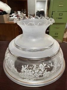 Large Oil Or Electric Lamp White Clear Shade Hand Painted Floral 9.75” fitter - Picture 1 of 6