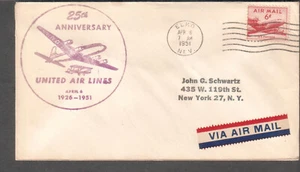 1951 cachet cover Elko Nevada 25th anniversary United Air Lines - Picture 1 of 1