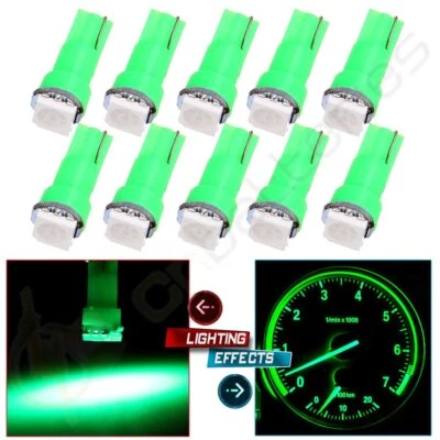 10x T5 Green Dashboard Gauge 1SMD LED Wedge Instrument Panel Light Bulb 58 70 74 - Image 1 of 4
