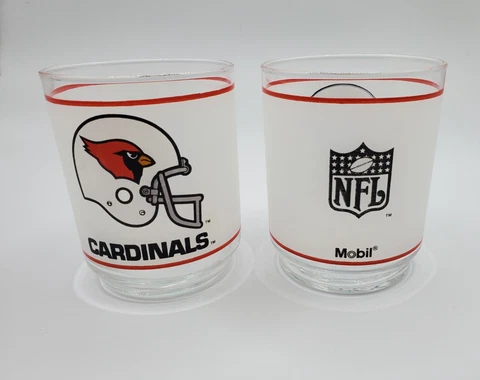 VTG NFL Cardinals Football Frosted Glasses Mobil Gas Give Away 1970s NFL Cups Cover