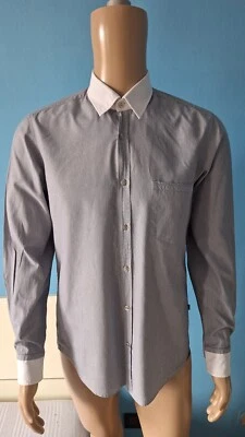 HUGO BOSS CAMICIA UOMO A RIGHE NERE COLLETTO POLSINI BIANCHI TAGLIA M 100%COTONE - Immagine 1 di 4