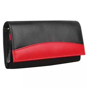 Starhide RFID Women Luxury Soft Black Red Real Leather Long Flap over Purse 370 - Picture 1 of 8