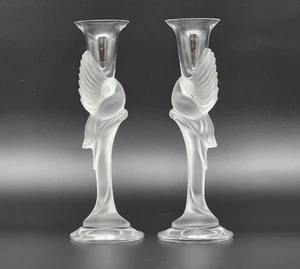 Frosted Snow Dove Crystal Candlesticks Signed Igor Carl Faberge (France) 9'' - Picture 1 of 15