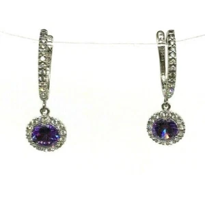 925 Sterling Silber CZ Huggie Ohrhänger mit Februar Amethyst Geburtsstein - Bild 1 von 2