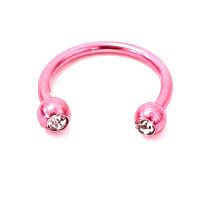 Horseshoe Ear Eyebrow Lip 16 Gauge 3/8" Gemmed Clear 3mm Titanium Pink IP * - Image 1 of 4